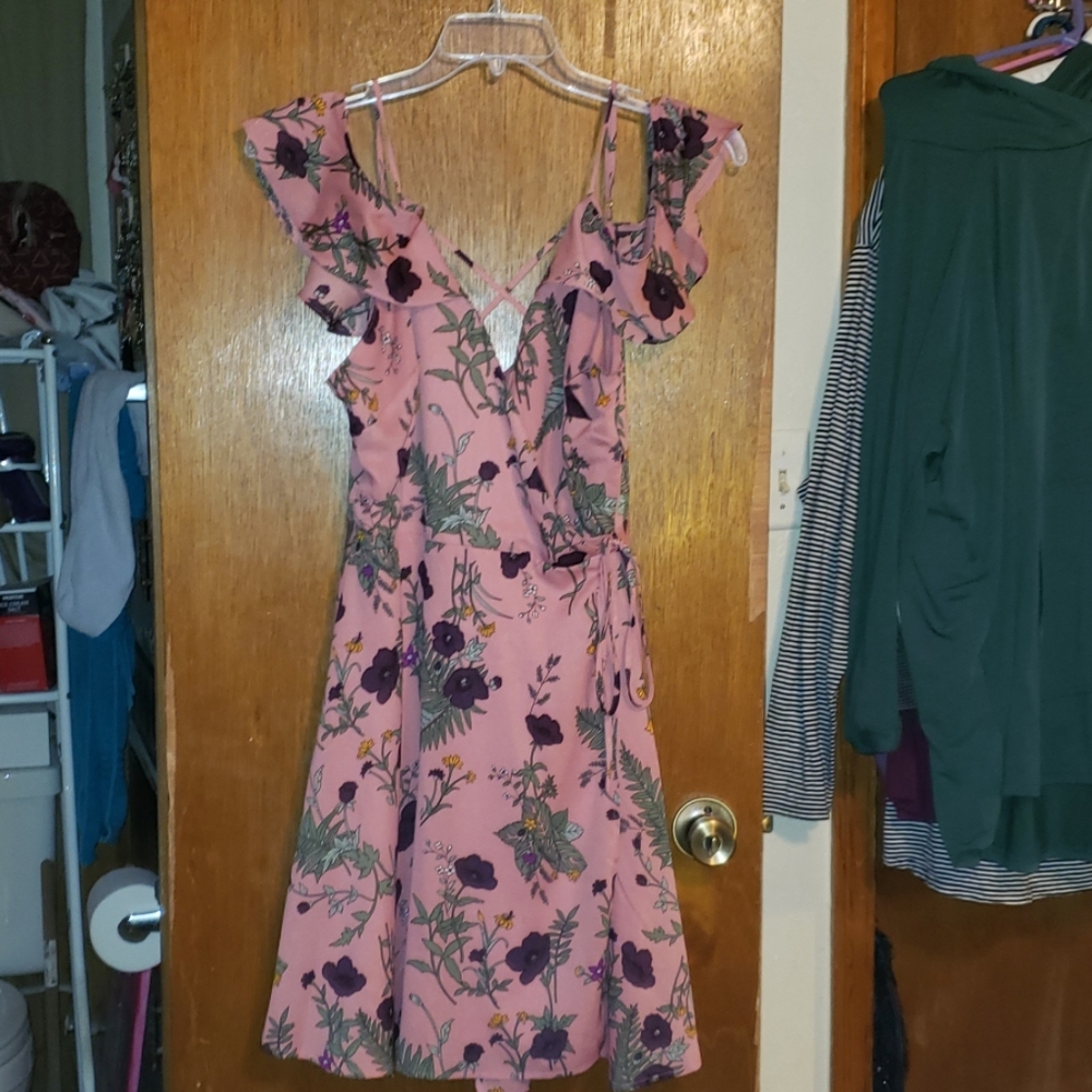 Pink floral wrap dress